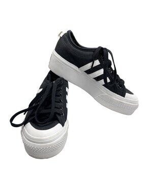 Adidas Nizza Platform Sneakers Black & White Canvas Womens US 5 EU 36.5